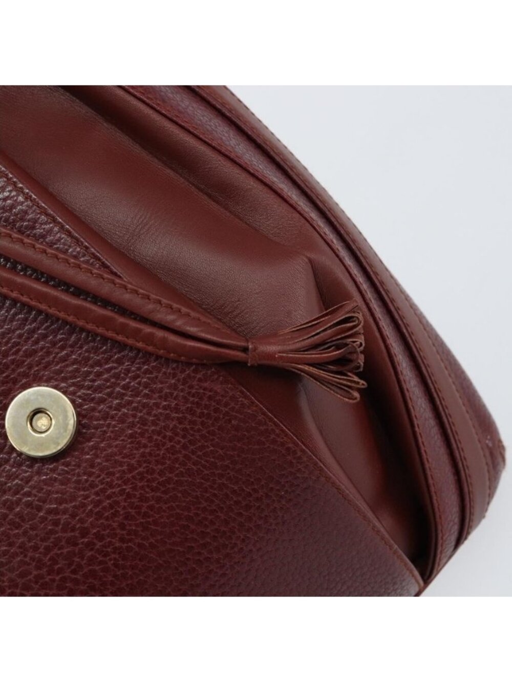 Authentic CARTIER Shoulder Bag Leather Bordeaux Gold - Picture 2 of 16